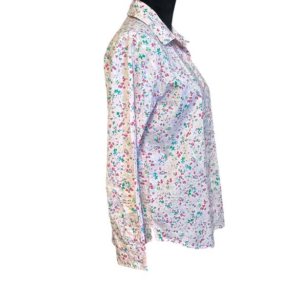 Crown & Ivy Womens Floral Button-Up Shirt S Pink Green Cotton - Picture 2 of 6